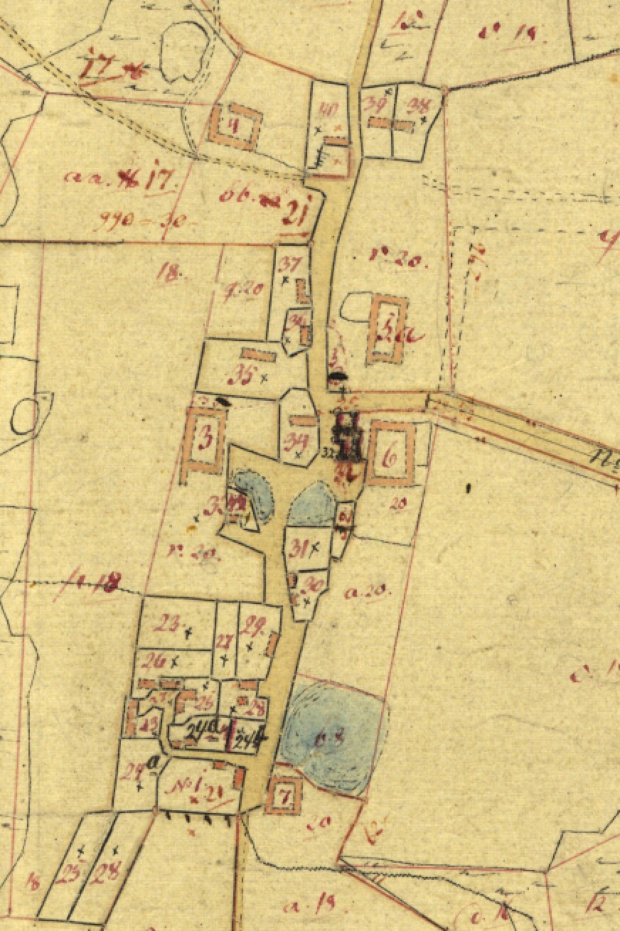 På kortet fra 1813 ses de 5 gårde, som blev tilbage i byen efter udskiftningen. 4: Flintholm, 5a: Sørupgård, 3: Lundebakke, 6: Brønshøj og 7: Sølvhøj.